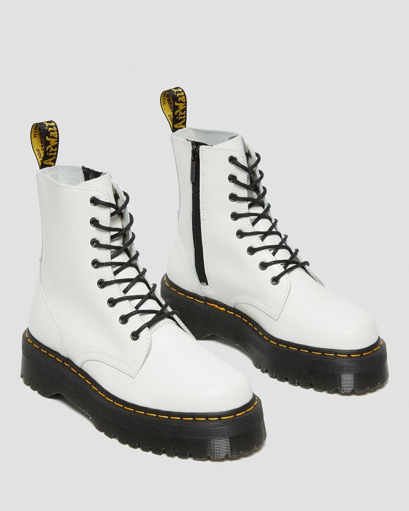 White Men's Dr Martens Jadon Smooth Leather Platform Boots | CA 561BEX